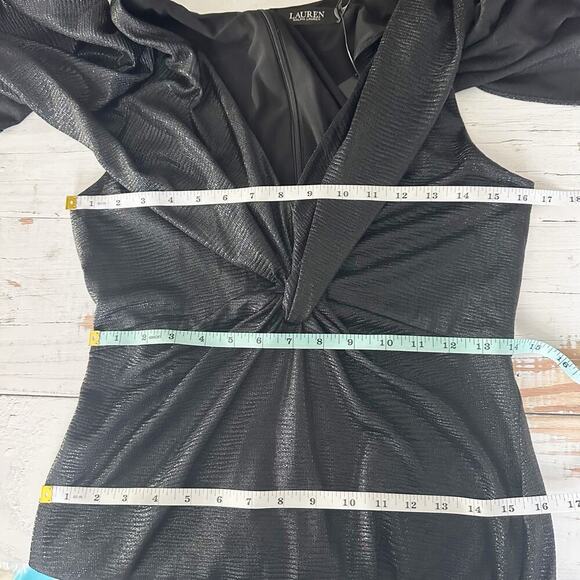 Lauren Ralph Lauren Twist-Front Cape-Overlay Gown Black Size US 6 - Picture 12 of 14